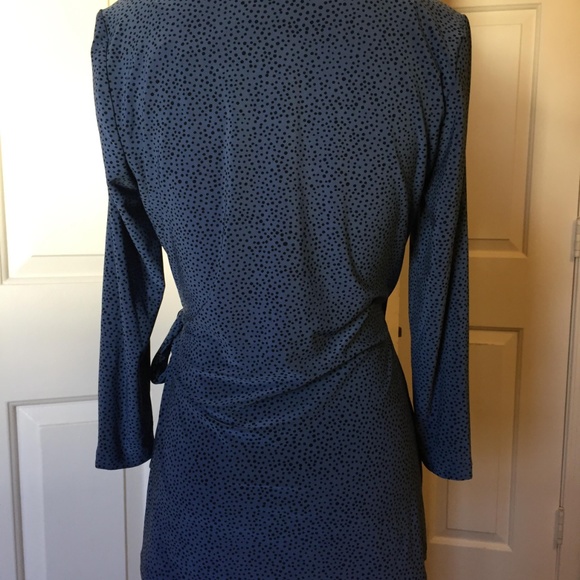 Anne Klein Blue & Black Polka Dot Wrap Blouse (S) - Picture 3 of 4